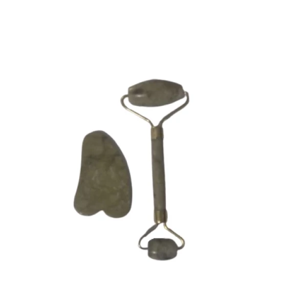 Massageador Facial Pedra de Jade + Placa Gua Sha